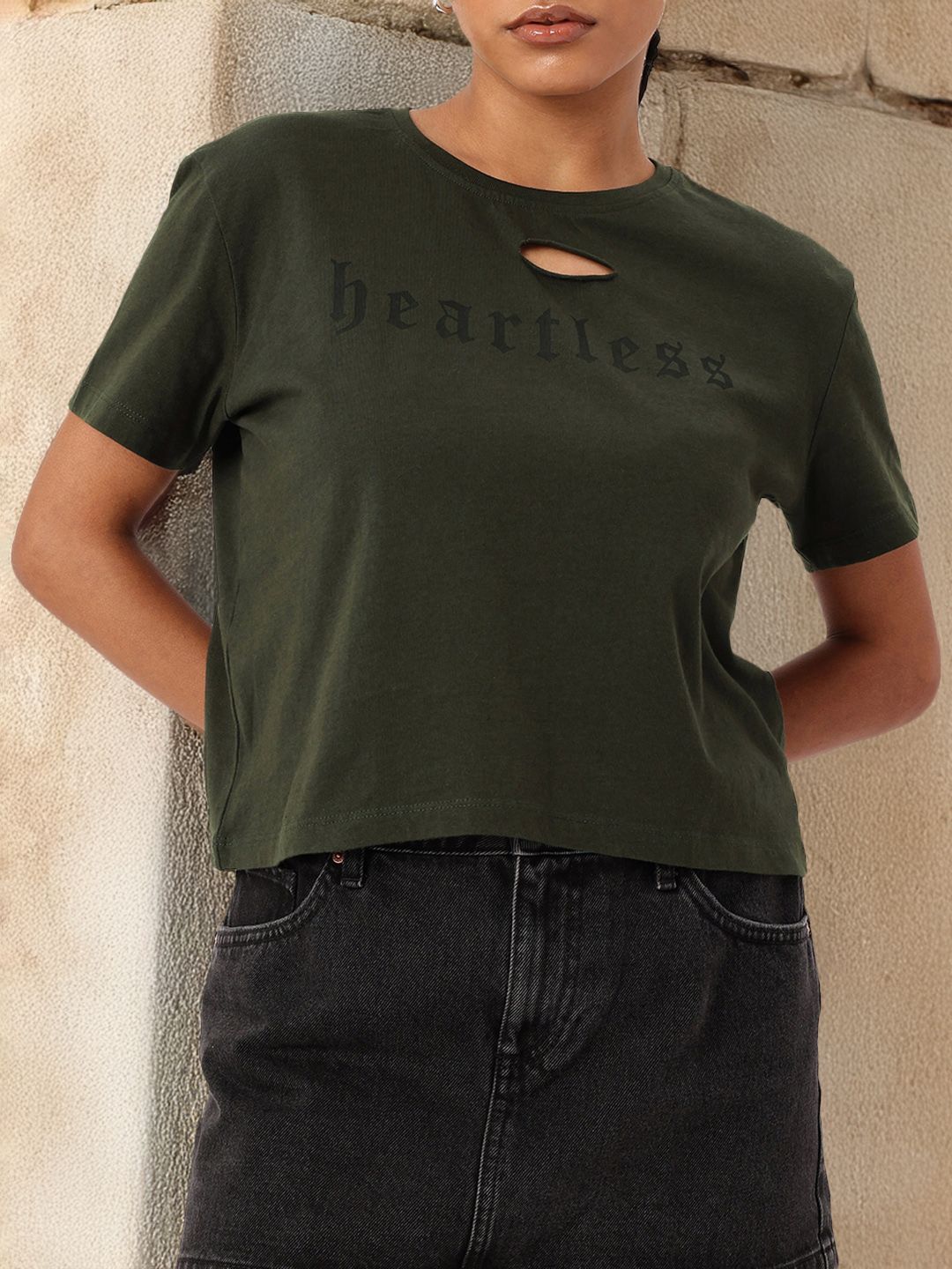 DressBerry Cut Out Printed Relaxed Fit T-shirt