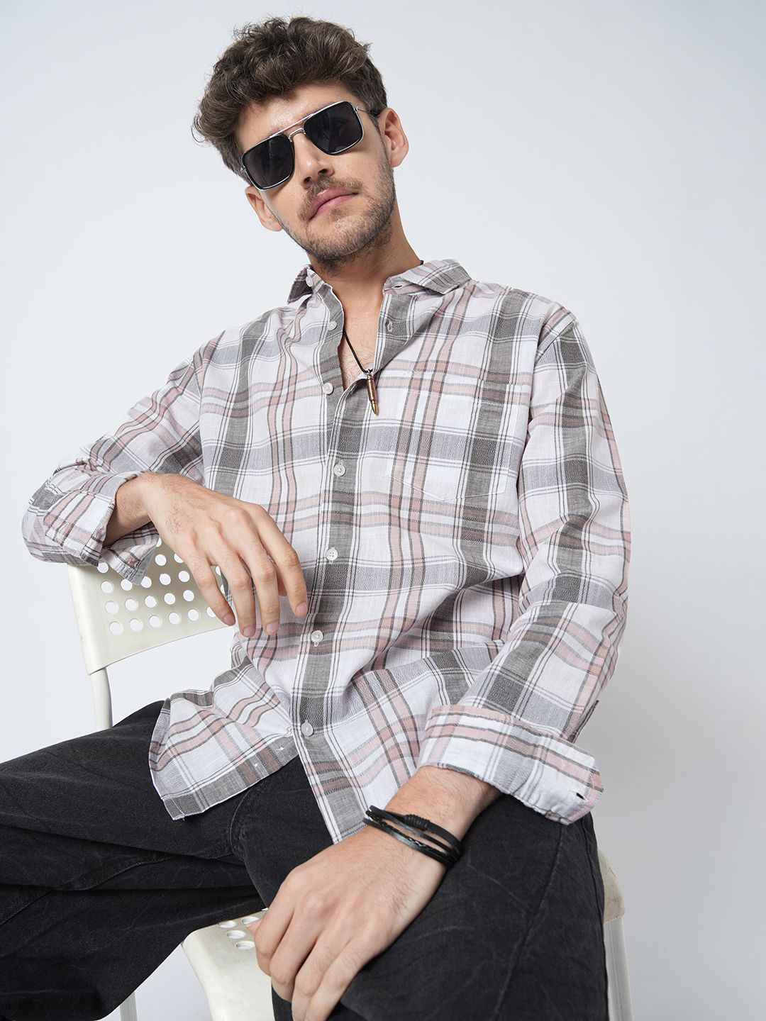VASTRADO Classic Checked Slim Fit Pure Cotton Casual Shirt