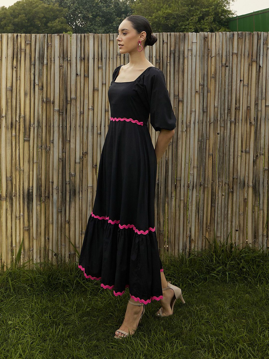 Pink Paprika by SASSAFRAS Women Square Neck Maxi Cotton Dress