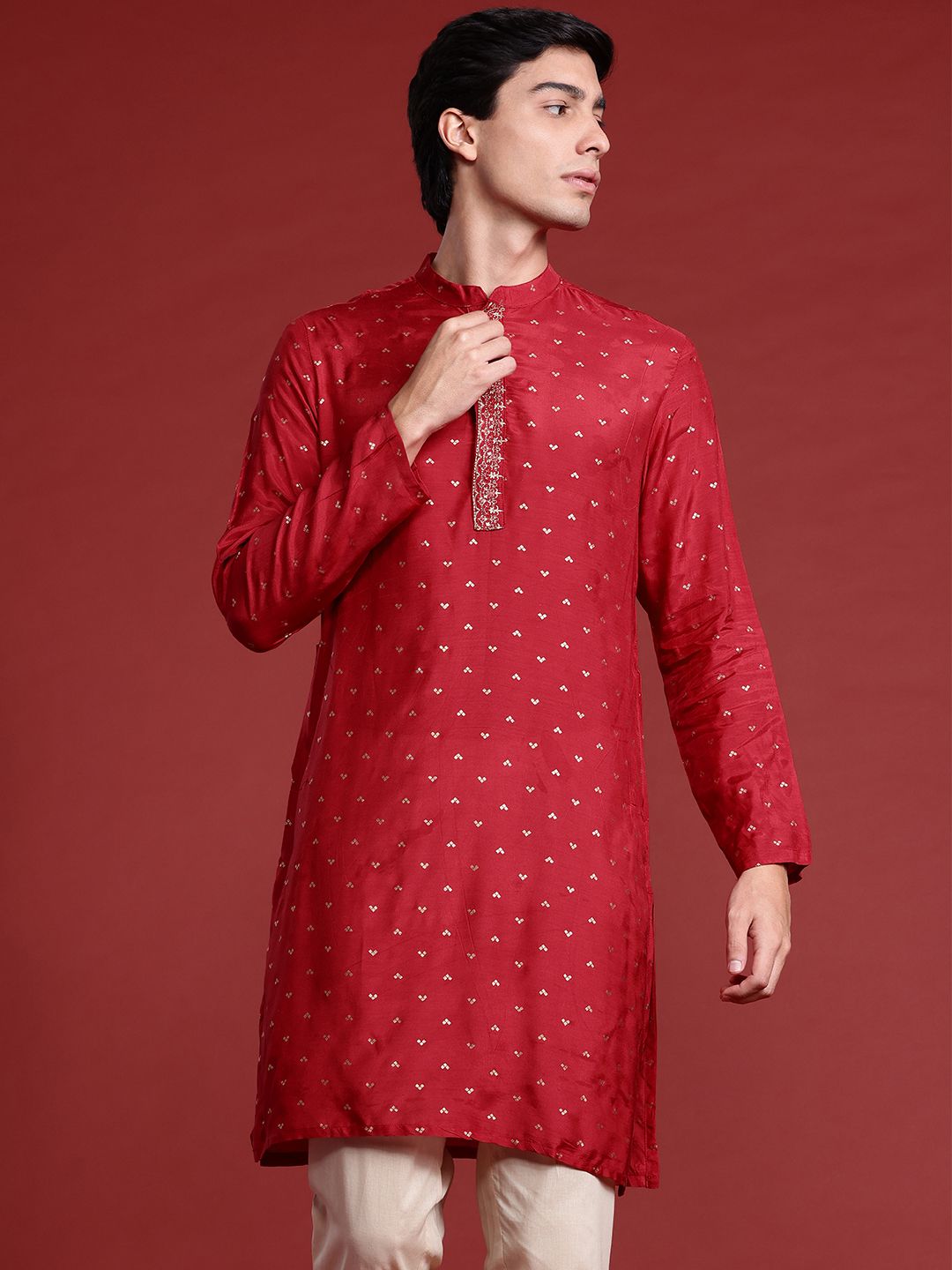 Anouk Printed Mandarin Collar Straight Kurta