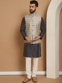 Kurta Sutera Jacquard Bersulam Anouk Dengan Jaket Churidar & Nehru