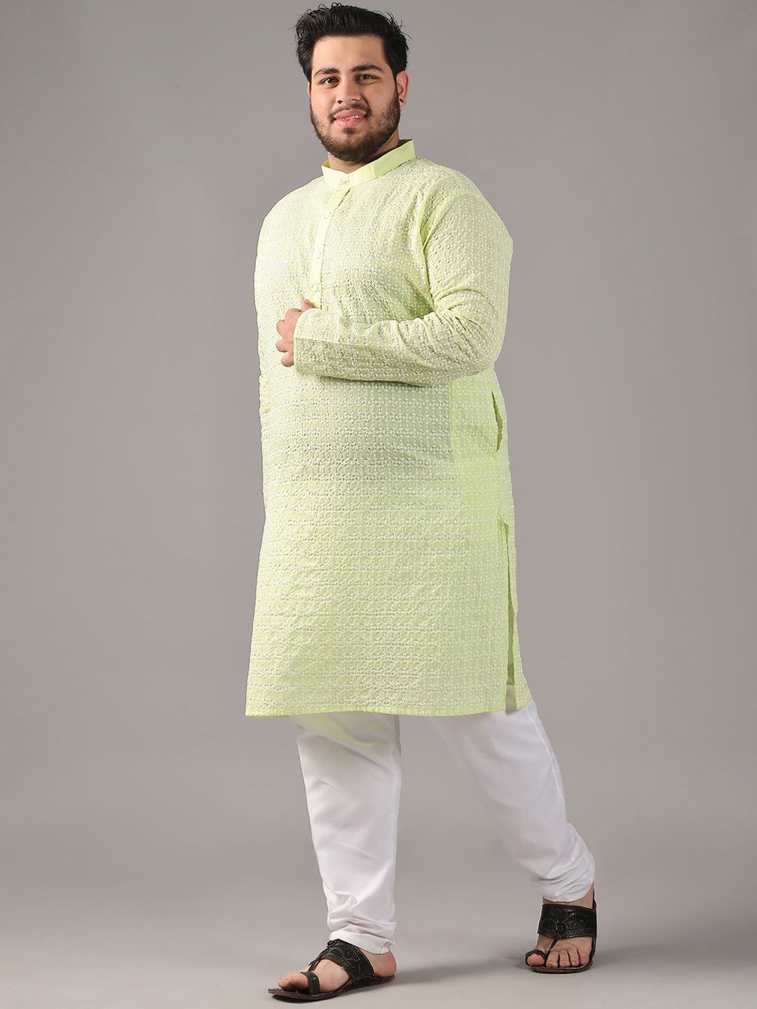 SOJANYA PLUS Plus Size Men Ethnic Motifs Embroidered Pure Cotton Kurta With Pyjamas