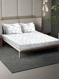 KLOTTHE White Printed Dilengkapi 400TC Kapas Tulen Cadar Super King & 4 Sarung Bantal
