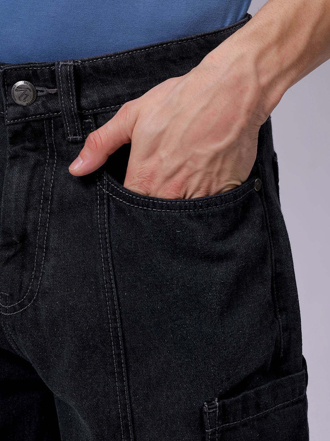 The Indian Garage Co Men Pure Cotton Baggy Fit Mid-Rise Cargo Jeans