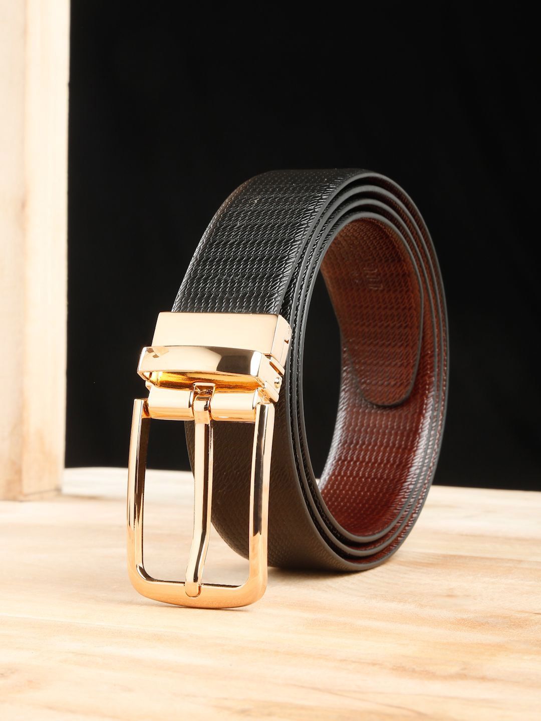 Teakwood Leathers Men Textured Leather Reversible Formal Belt