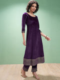 Vishudh Floral Yoke Design Zari Velvet A-Line Kurta With Trouser
