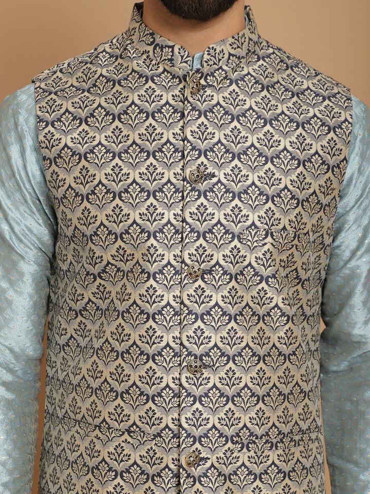 Anouk Blue Ethnic Motifs Embroidered Pure Cotton Straight Kurta With Churidar