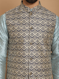 Anouk Blue Ethnic Motifs Embroidered Pure Cotton Straight Kurta With Churidar