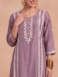House of Chikankari Women Ethnic Motifs Embroidered Regular Thread Work Kurta with Trousers