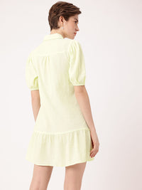 DressBerry Playful Puffed Sleeves Gathers Crepe Shirt Style Mini Dress