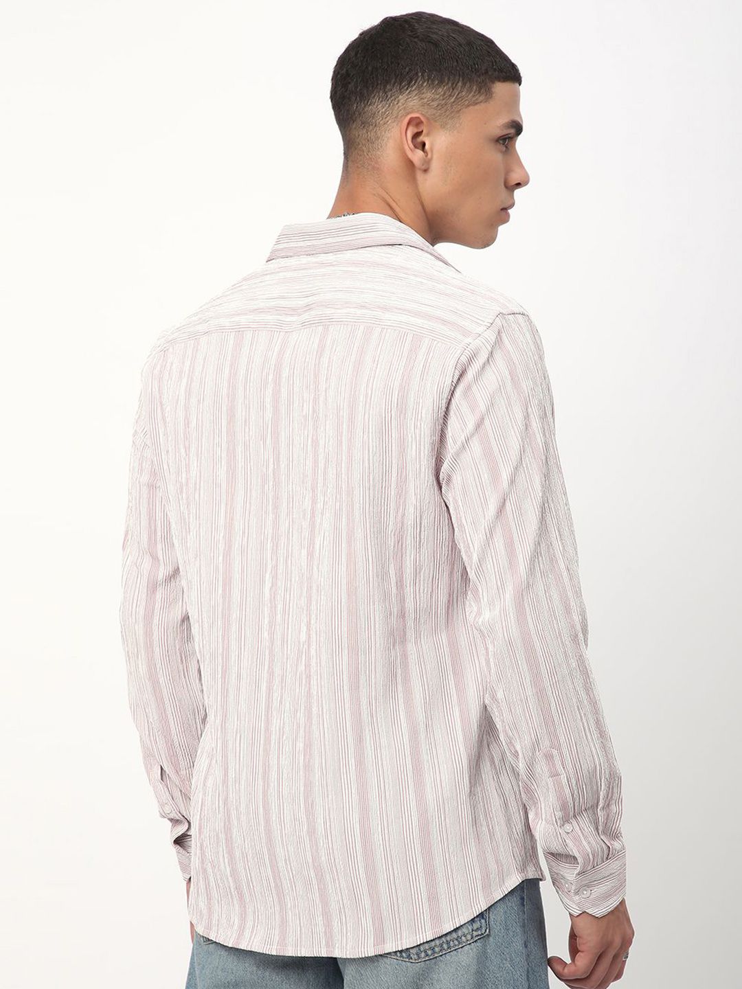 VASTRADO Men Classic Slim Fit Pinstripes Opaque Striped Casual Shirt