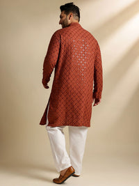 SOJANYA PLUS Embroidered Mandarin Collar Straight Pure Cotton Kurta