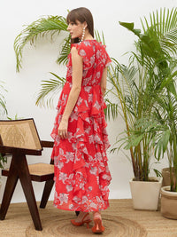 SASSAFRAS Floral Printed Flared Sleeves Ruffled Fit & Flare Maxi Dress