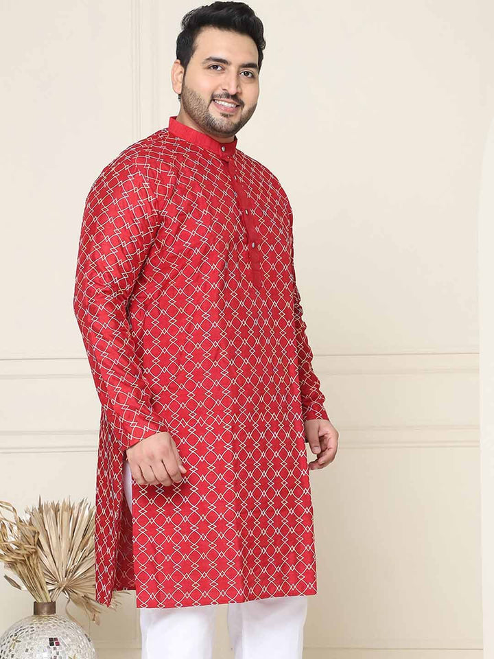 SOJANYA PLUS Geometrik Sulam Band Kolar Kurta Lurus