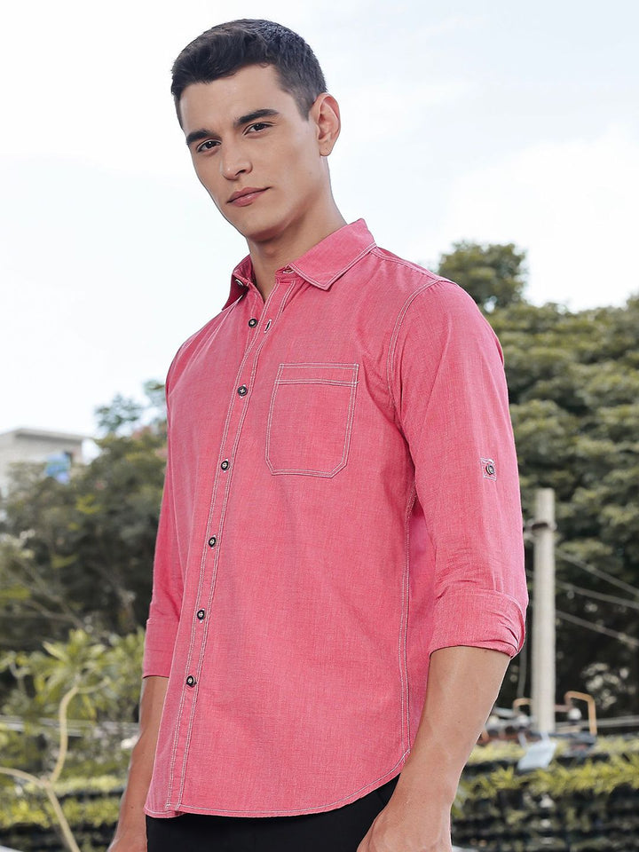 Thomas Scott Classic Slim Fit Spread Collar Roll-Up Sleeves Pure Cotton Casual Shirt