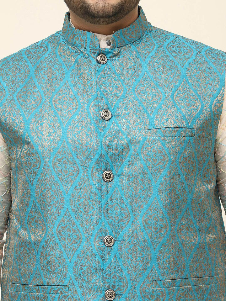 SOJANYA PLUS Lelaki Plus Size Printed Mandarin Collar Nehru Jaket