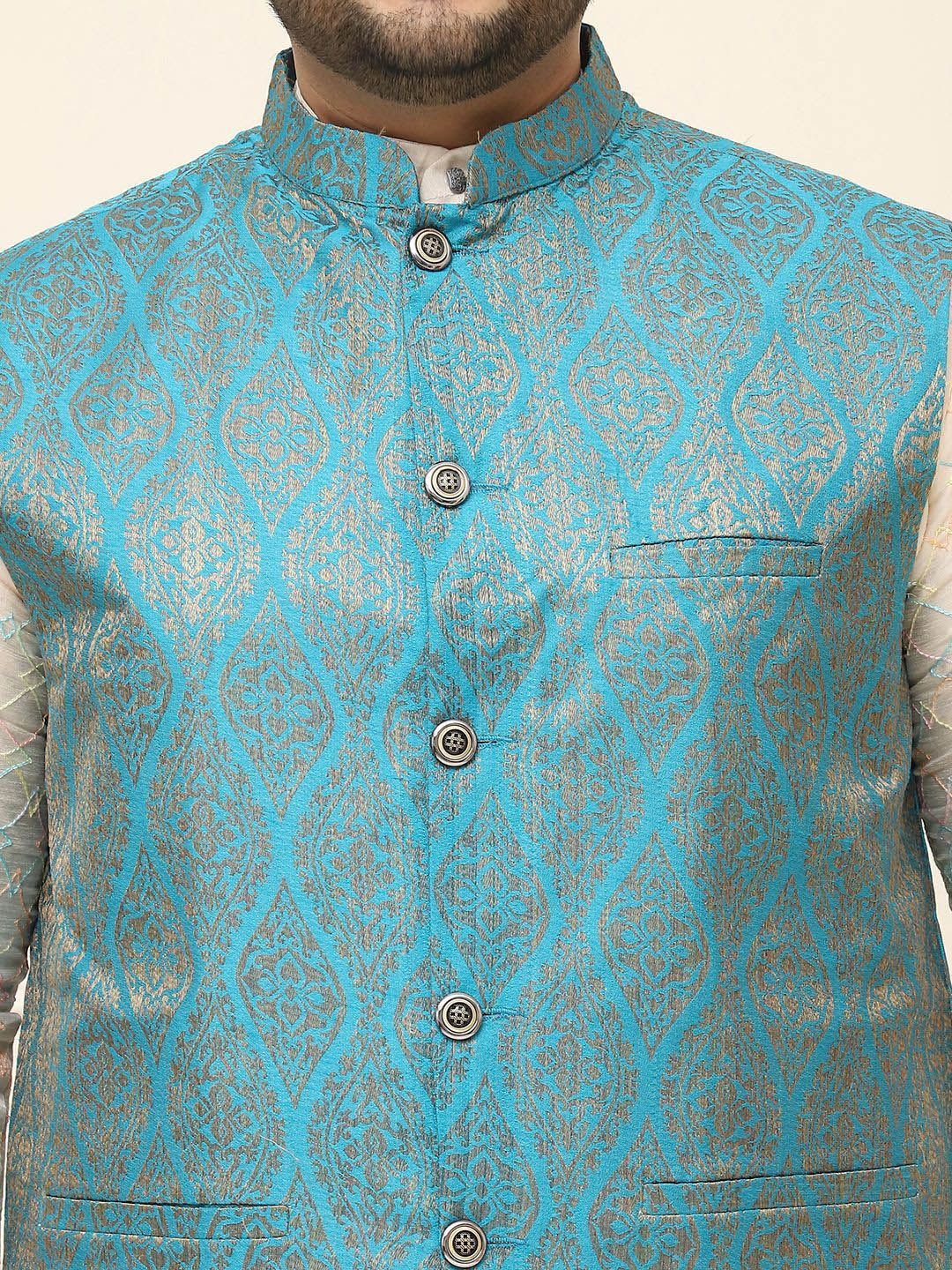 SOJANYA PLUS Lelaki Plus Size Printed Mandarin Collar Nehru Jaket
