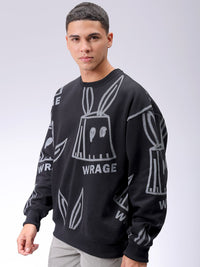 Garage India Co Mens Black Overhead Overhead-Crewneck Sweatshirts