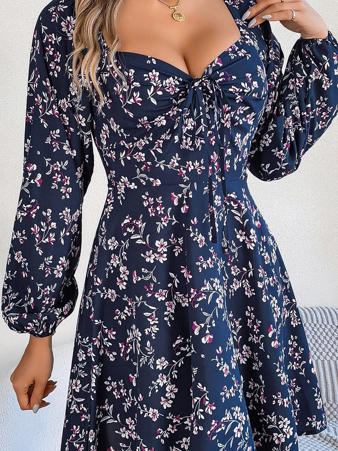all about you Women Floral Print Puff Sleeve Fit & Flare Dress