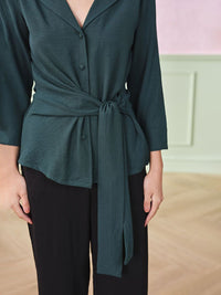 AND Women Lapel Collar Three-Quarter Sleeves Top