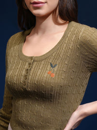 Tokyo Talkies Women Self Design Cable Knit Pullover
