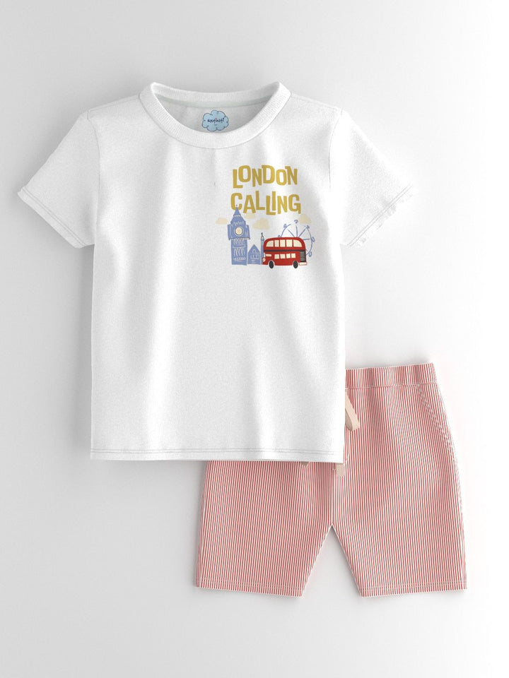 Nauti Nati Boys Graphic Printed Cotton T-Shirt And Striped Shorts