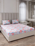 Monte Carlo Blue & Pink Floral Printed 130 TC King Bedsheet Set 2.75 m x 2.75 m