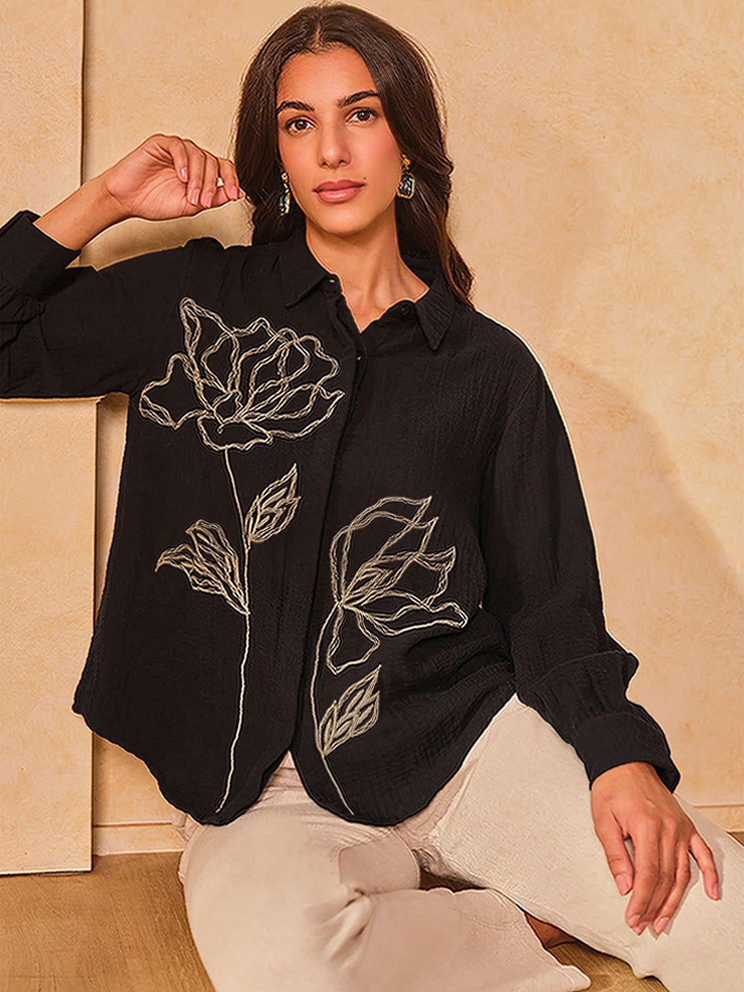 AND Mandarin Collar Cotton Top