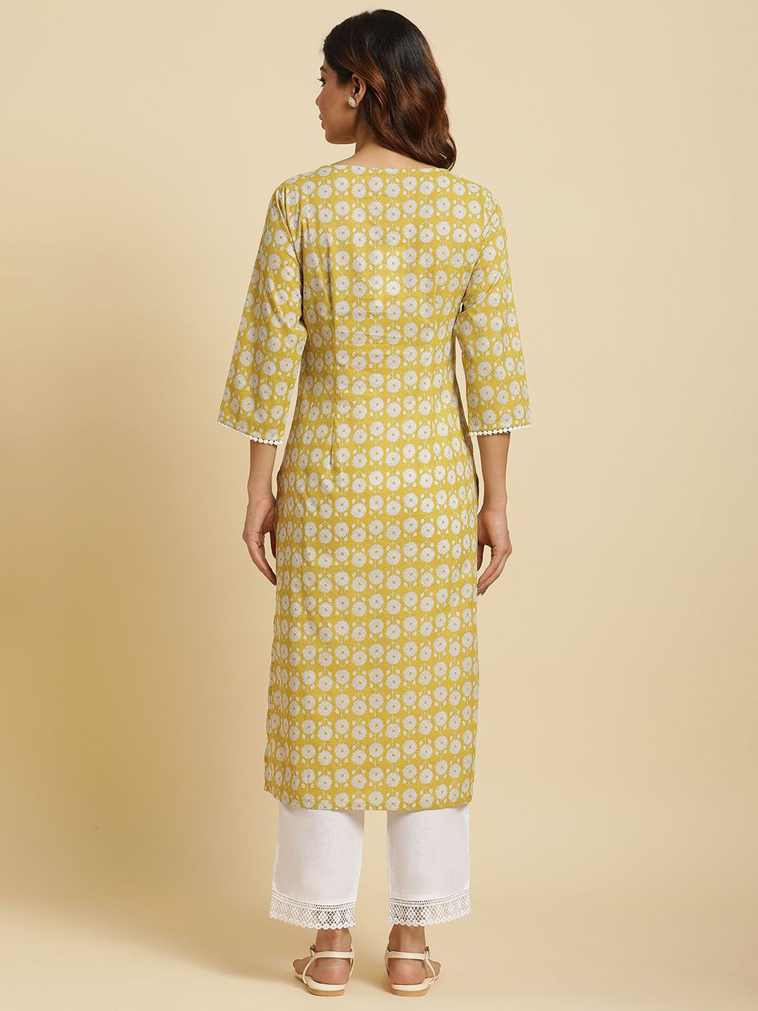 W Geometric Printed Thread Work Cotton Straight Kurta