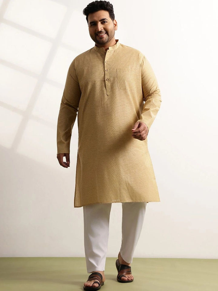 SOJANYA PLUS Lelaki Motif Etnik Kurta Kapas Tulen Biasa dengan Seluar