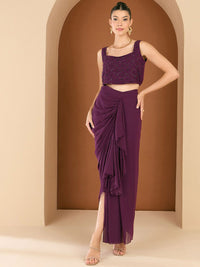 Antheaa Embellished Square Neck Top And Jacket With Skirt And Jacket