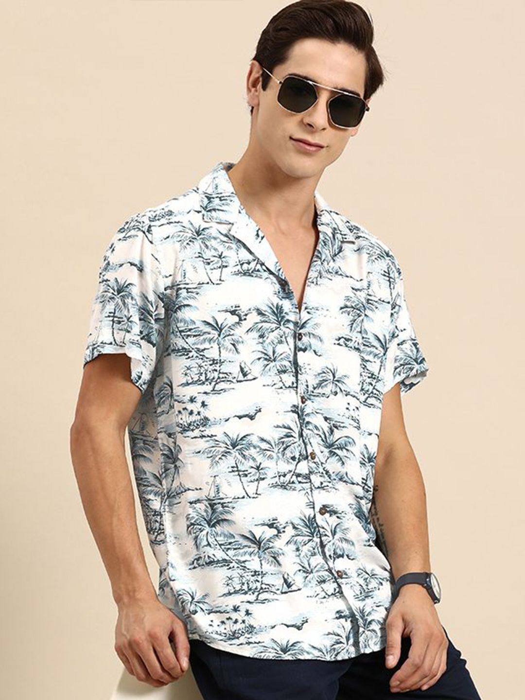 DENNISON Men Smart Fit Floral Printed Cuban Collar Casual Shirt