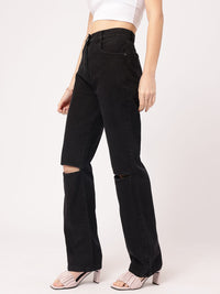 DressBerry Women Rebel Slash Knee Straight Fit Pure Cotton Jeans
