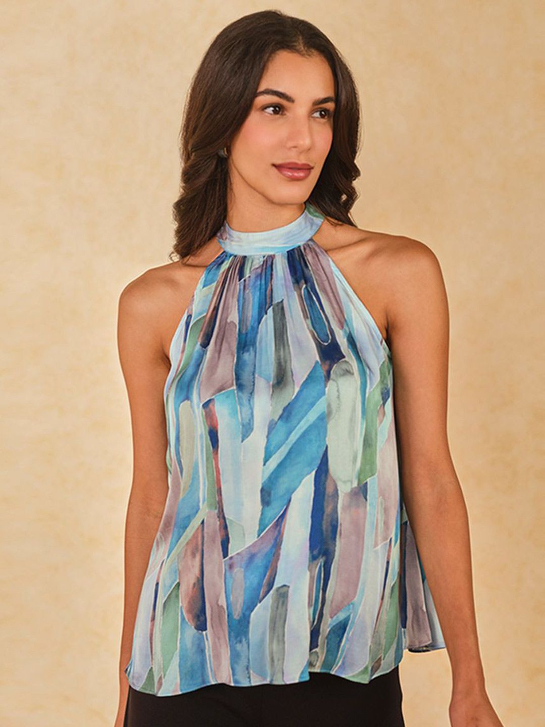AND Women Abstract Printed Halter Neck Top