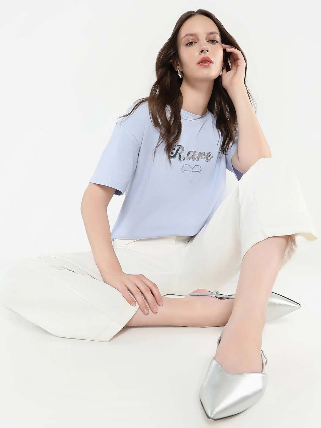 RAREISM Women Graphic Printed Round Neck Cotton Relaxed Fit T-shirt