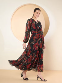 Antheaa Women Floral Printed Fit and Flare Midi Dress