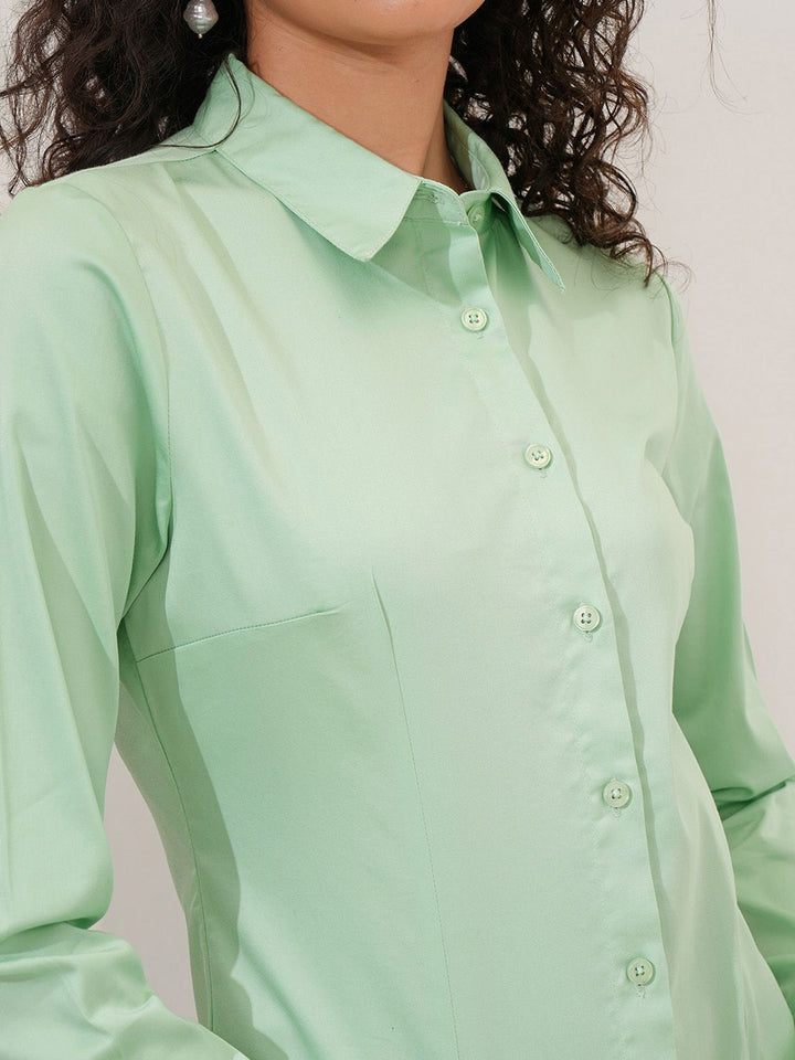 Tokyo Talkies Women Solid Buttondown Satin Shirt