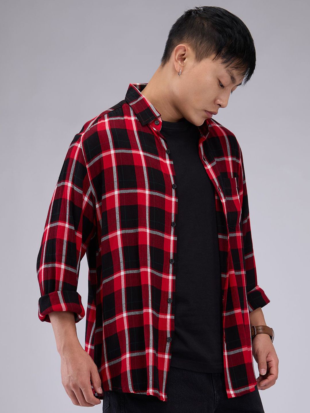 VASTRADO Men Classic Slim Fit Opaque Checked Casual Shirt