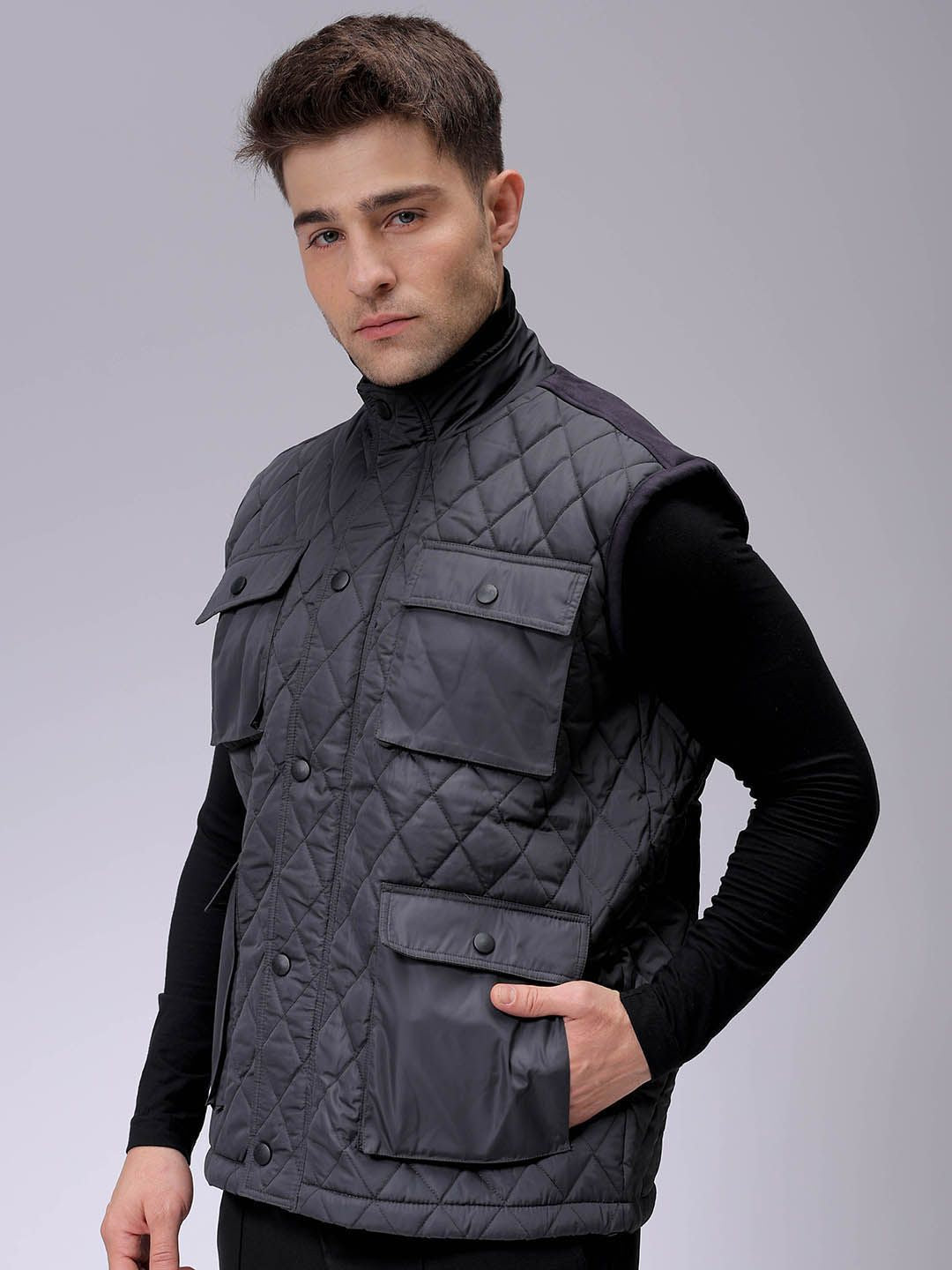 The Indian Garage Co Men Puffer Jacket with Patchwork