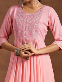 Libas Floral Yoke Design Mirror Work Pleated A-Line Kurta