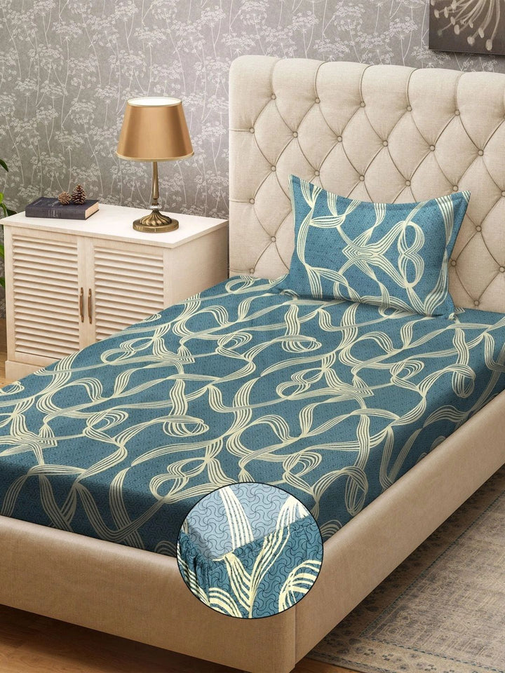 Myntra Elegant Homes Biru & Kuning 300 TC Cadar Tempat Tidur Single dengan 1 Sarung Bantal