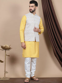 Anouk Floral Printed Regular Straight Kurta With Churidar & Nehru Jacket