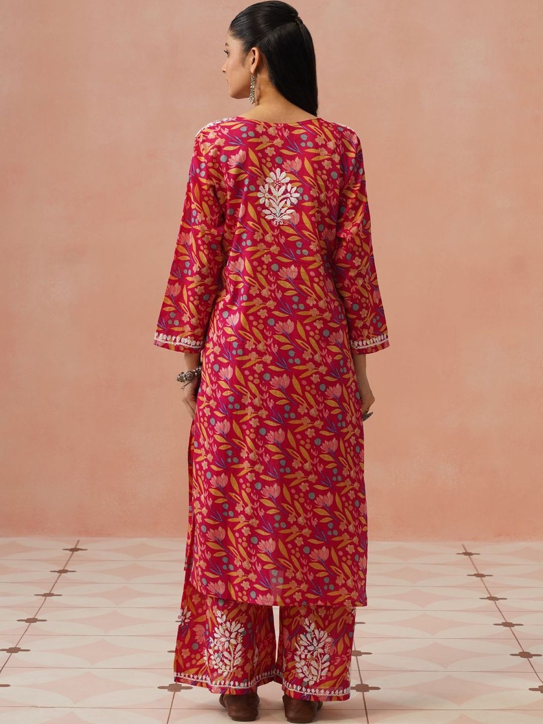 House of Chikankari Women Printed Regular Chikankari Kurta with Trousers