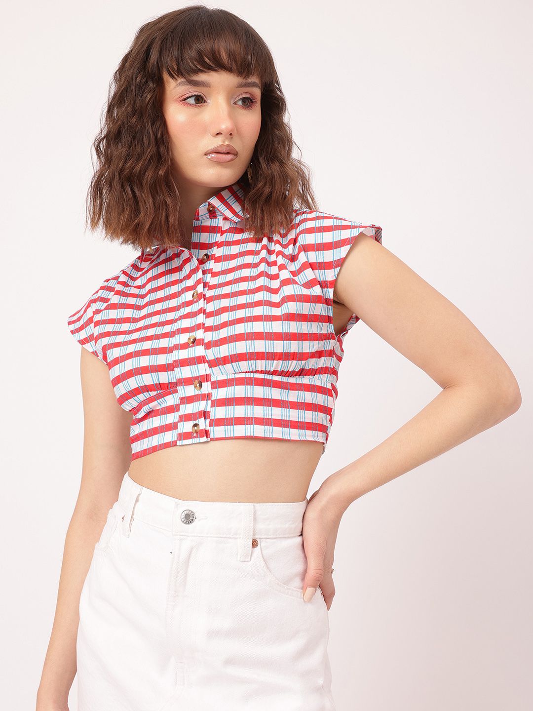 DressBerry Urban Chic Striped Shirt Style Crop Top