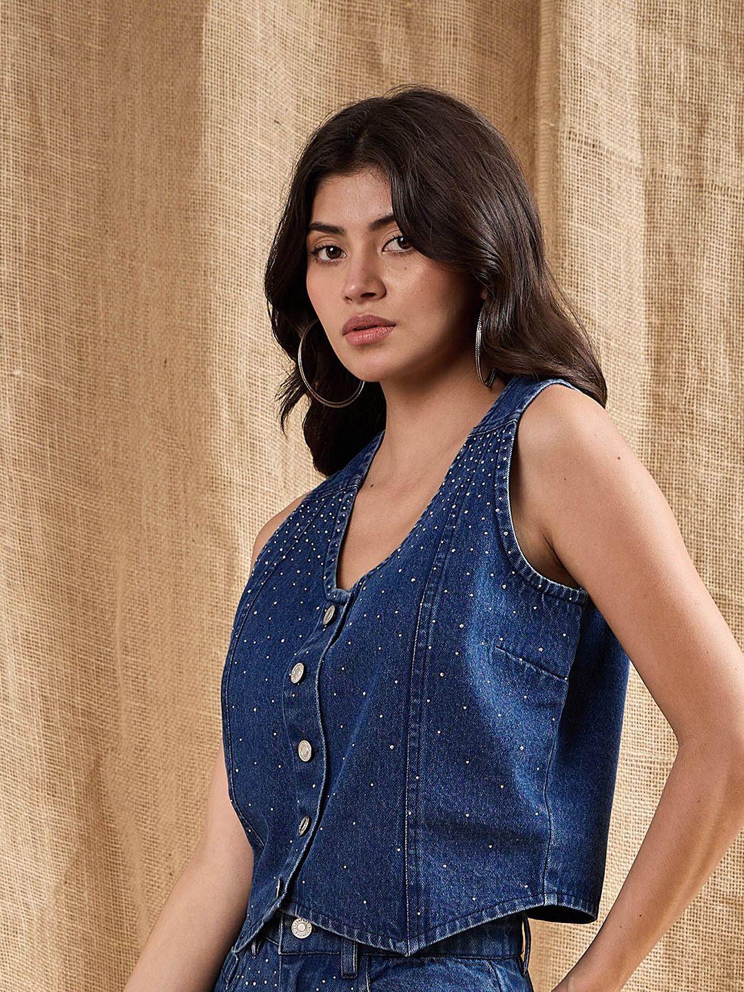 Sassafras dihiasi kapas kapas denim shirt gaya atas