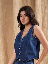 Sassafras dihiasi kapas kapas denim shirt gaya atas
