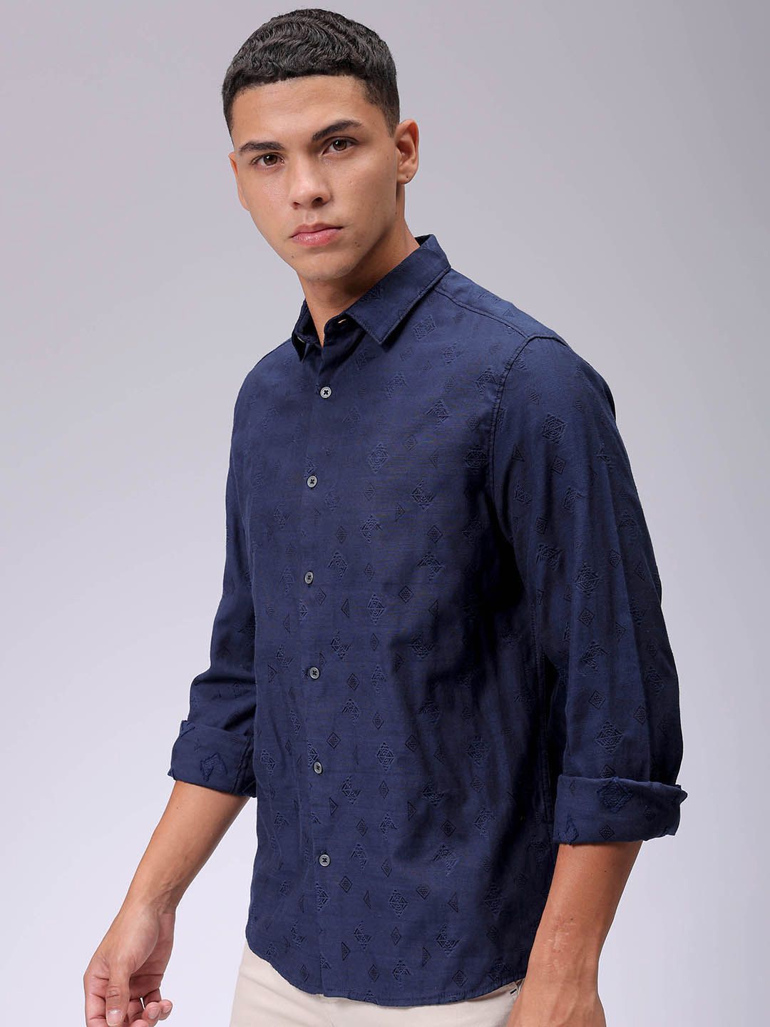 The Indian Garage Co Men Regular Fit Dobby Textured Resortwear Shirt