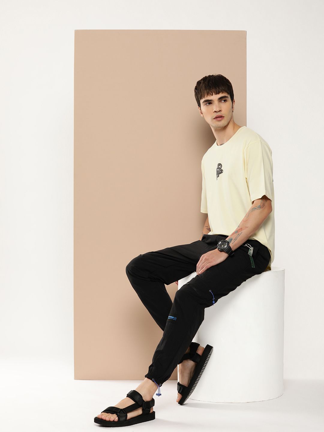 Difference of Opinion Men Graphic Printed Embossed Oversized T-shirt