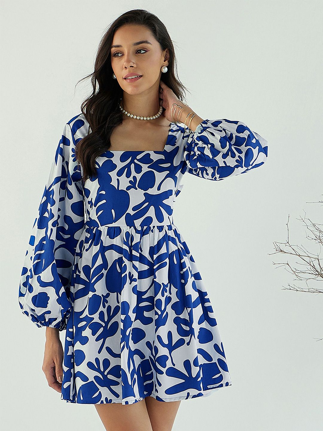 Pink Paprika by SASSAFRAS Women's Floral Printed Puff Sleeve Fit & Flare Dress
