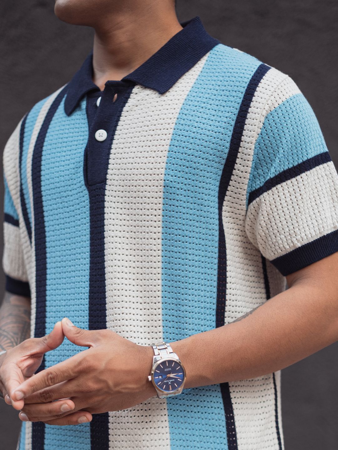 Powerlook Men Striped Polo Collar T-shirt